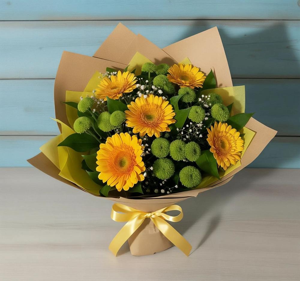 Букет цветов из: Герберы и Хризантемы в Новичихе