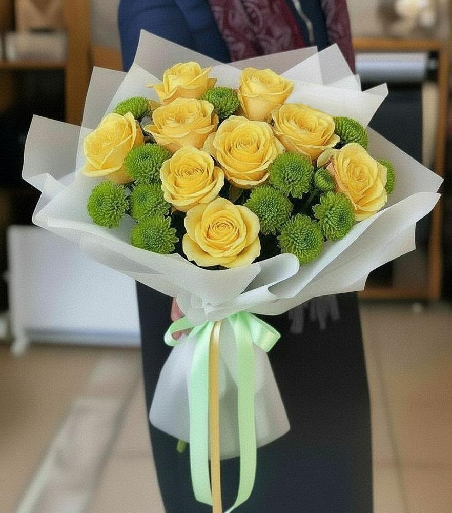 Букет цветов из: Хризантемы и Розы в Новичихе