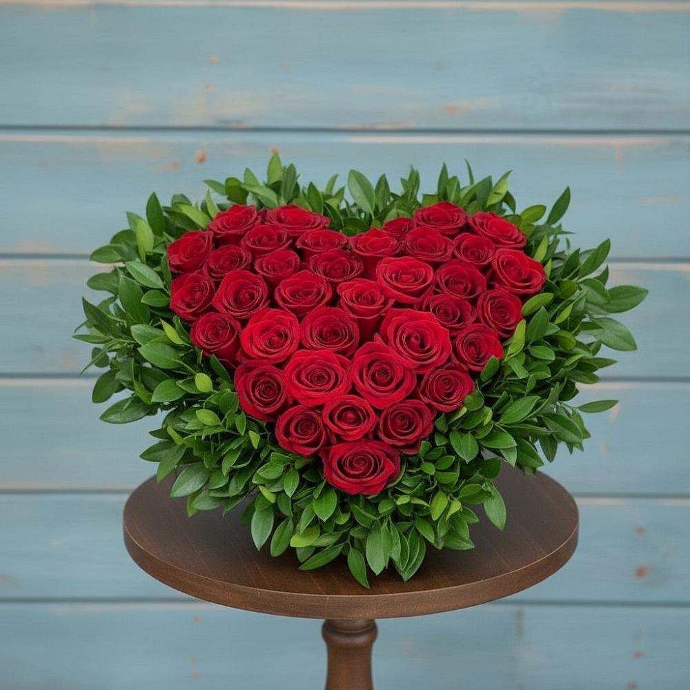 Цветочная композиция из Розы в виде сердца в Новичихе