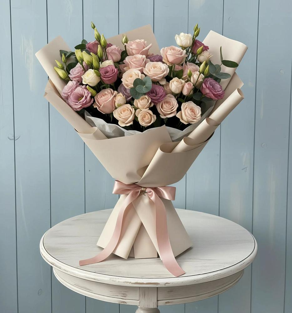 Букет цветов из: Розы и Лизиантусы в Новичихе