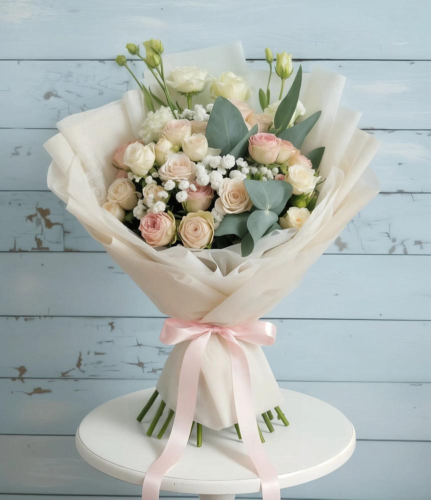 Букет цветов из: Розы и Лизиантусы в Новичихе