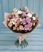 Букет цветов из:  Хризантемы, Розы и Альстромерии #REPLACE_PRED# Новичихе