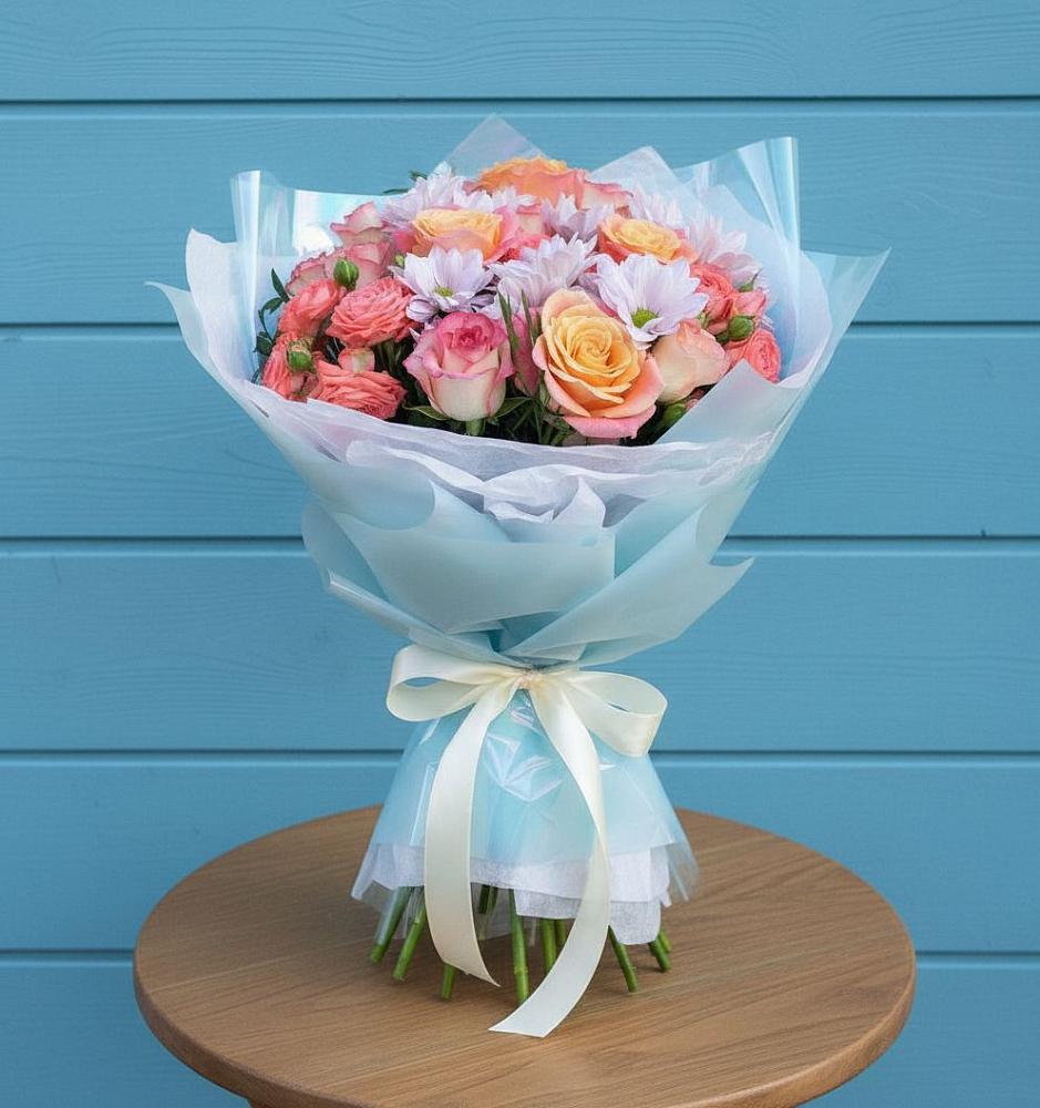 Букет цветов из: Хризантемы и Розы в Новичихе