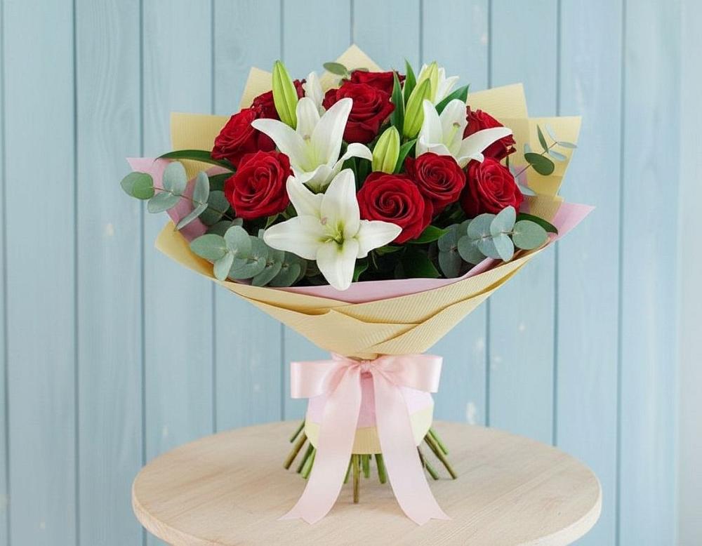 Букет цветов из: Лилии и Розы в Новичихе